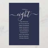 Navy Blue Script Table Number 8 Seating Chart 招待状 (裏面)