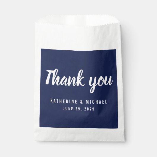 Navy Blue Script Wedding Favor Bags フェイバーバッグ (正面)