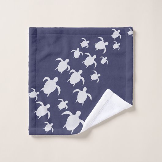 Navy Blue Sea Turtle Bathroom Hand Towel バスタオルセット (ウォッシュタオル)