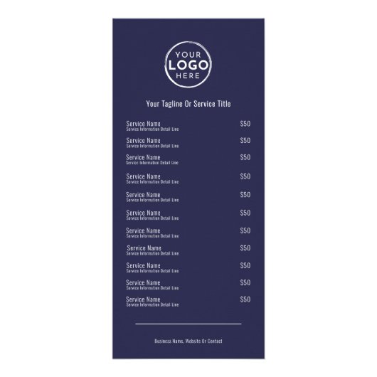 Navy Blue Services Menu Rack Card ラックカード (正面)