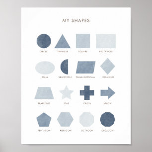 Navy Blue Shapes Educational Classroom Decor ポスター