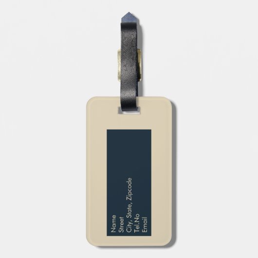 navy blue ship wheel & Monogram Beige Coastal home ラゲッジタグ (裏面縦)