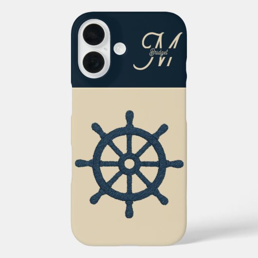 navy blue ship wheel & Monogram Beige Coastal home Case-Mate iPhoneケース (裏面)