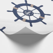 Navy Blue Ship Wheel Nautical ラッピングペーパー (角)