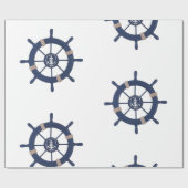 Navy Blue Ship Wheel Nautical ラッピングペーパー (フラット)