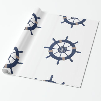 Navy Blue Ship Wheel Nautical ラッピングペーパー