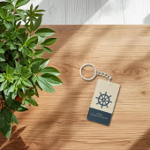 navy blue ship wheel with Name and Coordinates キーホルダー