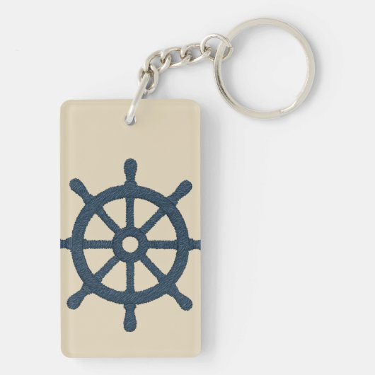 navy blue ship wheel with Name and Coordinates キーホルダー (裏面)