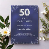 Navy blue silver 50th fabulous birthday invitation 招待状