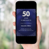 Navy blue silver 50th fabulous birthday invitation 招待状