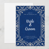 Navy Blue Silver Botanical Snowflake Winter 招待状 (正面/裏面)