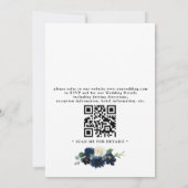 Navy Blue Silver Elegant Floral QR Code Wedding 招待状 (裏面)