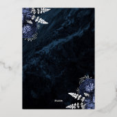 Navy Blue Silver Floral Elegant Wedding 箔招待状 (裏面)
