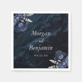 Navy Blue Silver Floral Wedding スタンダードカクテルナプキン (正面)