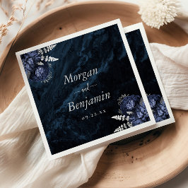 Navy Blue Silver Floral Wedding スタンダードカクテルナプキン