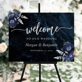 Navy Blue Silver Floral Wedding Welcome