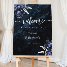 Navy Blue Silver Floral Wedding Welcome