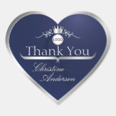 Navy Blue Silver Frame Logo and Monogram Thank You ハートシール (正面)
