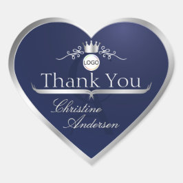 Navy Blue Silver Frame Logo and Monogram Thank You ハートシール