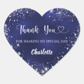 Navy blue silver glitter heart thank you birthday ハートシール (正面)
