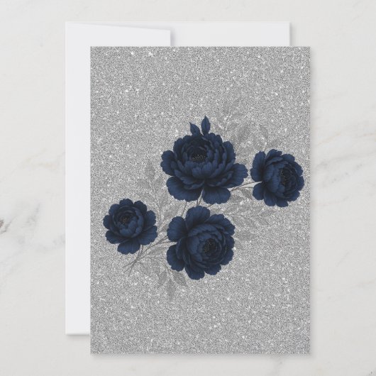 Navy Blue & Silver Glitter Leaves Wedding Shower 招待状 (裏面)