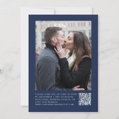 Navy Blue Silver Glitter Photo QR Code Wedding 招待状 (裏面)