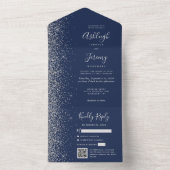Navy Blue Silver Glitter QR Code Wedding オールインワン招待状 (内側)