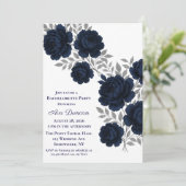 Navy Blue & Silver Leaves Bachelorette Party 招待状 (スタンド正面)