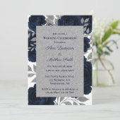 Navy Blue & Silver Leaves Wedding Celebration 招待状 (スタンド正面)