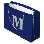 Navy Blue & Silver Modern Letter Monogram ラージペーパーバッグ (裏面アングル)