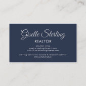 Navy Blue Silver Photo Monogram Realtor QR Code 名刺 (裏面)
