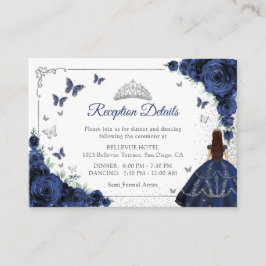 Navy Blue Silver Quincenarea Reception Details エンクロージャーカード
