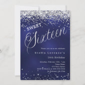 Navy blue silver script elegant Sweet 16 招待状 (正面)