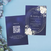 Navy blue silver white florals wedding QR RSVP 招待状