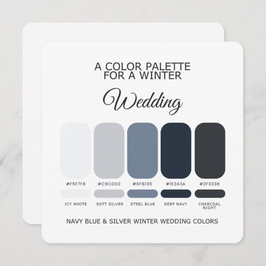Navy Blue Silver Winter Wedding Palette 2026 Card 招待状 (正面/裏面)