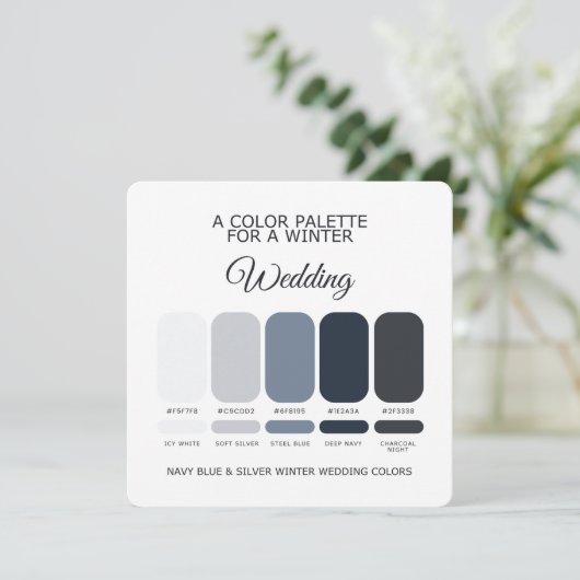 Navy Blue Silver Winter Wedding Palette 2026 Card 招待状 (スタンド正面)