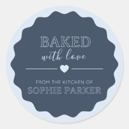 Navy Blue Simple Baked With Love Scallop Sticker ラウンドシール