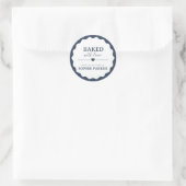 Navy Blue Simple Baked With Love Scallop Sticker ラウンドシール (バッグ)