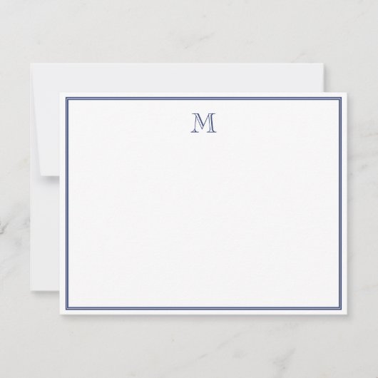 Navy Blue Simple Classic Vintage Initial Letter ノートカード (正面)