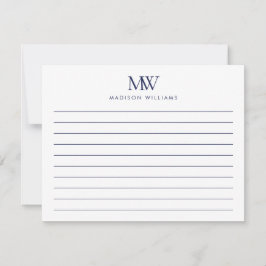 Navy Blue Simple Elegant Modern Monogram ノートカード