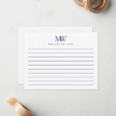 Navy Blue Simple Elegant Modern Monogram ノートカード (正面/裏面インサイチュ)