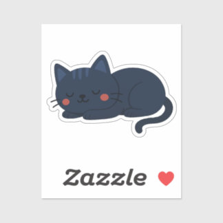 Navy Blue Sleeping Cat – Cute Nighttime Kitty シール