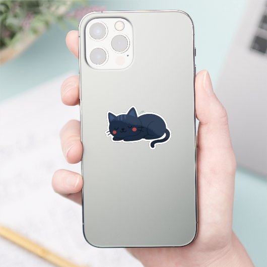 Navy Blue Sleeping Cat – Cute Nighttime Kitty シール (スマートフォン)
