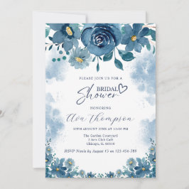 Navy Blue Smoke Floral Bridal Shower Invitation 招待状