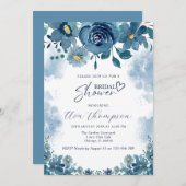 Navy Blue Smoke Floral Bridal Shower Invitation 招待状 (正面/裏面)