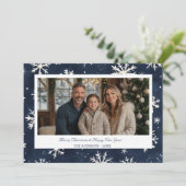 Navy Blue Snowflake Christmas Photo シーズンカード (スタンド正面)