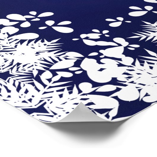 Navy blue snowflakes wedding welcome sign ポスター (角)