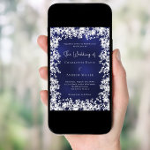 Navy blue snowflakes winter wedding QR code RSVP 招待状
