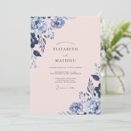 Navy Blue Soft Spring Wedding 招待状 (スタンド正面)