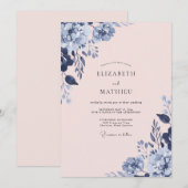 Navy Blue Soft Spring Wedding 招待状 (正面/裏面)